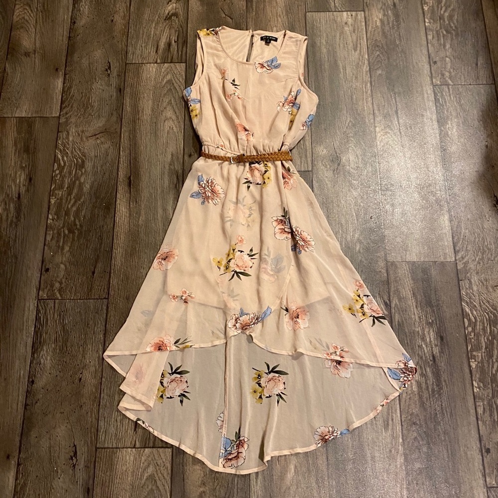 As U Wish Floral Asymmetrical Midi Dress Nude Pink Sleeveless Small - Picture 3 of 6